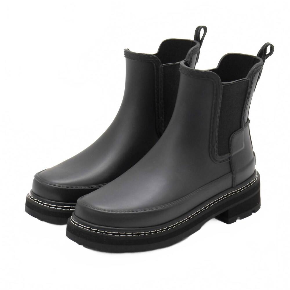 NEW HUNTER women's refined stitch detail slim fit chelsea boots in black